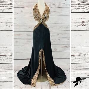 Night Moves animal print black formal train open